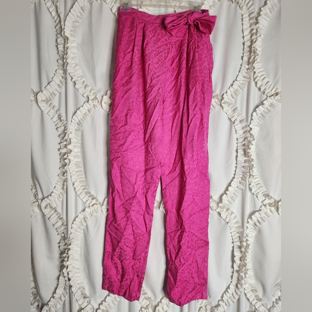 New Anthropologie Corey Lynn Calter Leopard Pink Tie Waist Pants Size Small